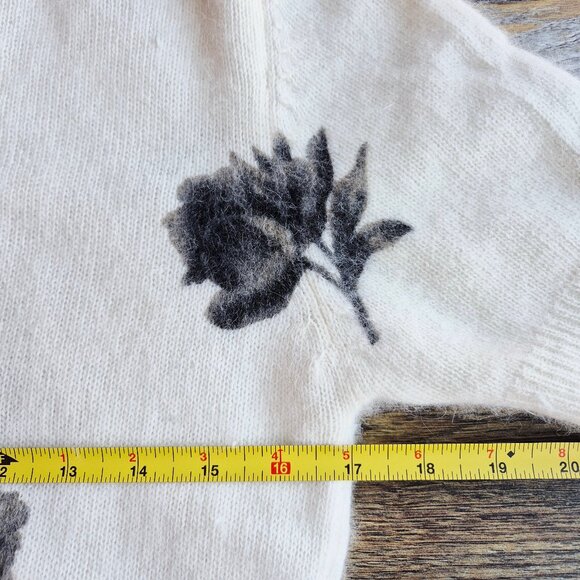 Vintage'90s Express Tricot Floral Rabbit Hair Blend Short Sleeve Sweater Ivory - Picture 10 of 11